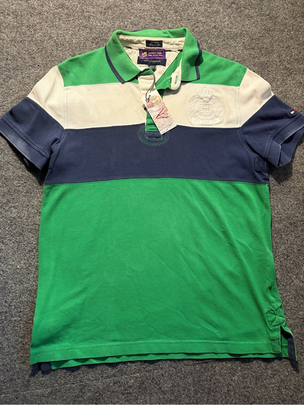 Tommy Hilfiger Green, Navy & White Striped Rugby Polo